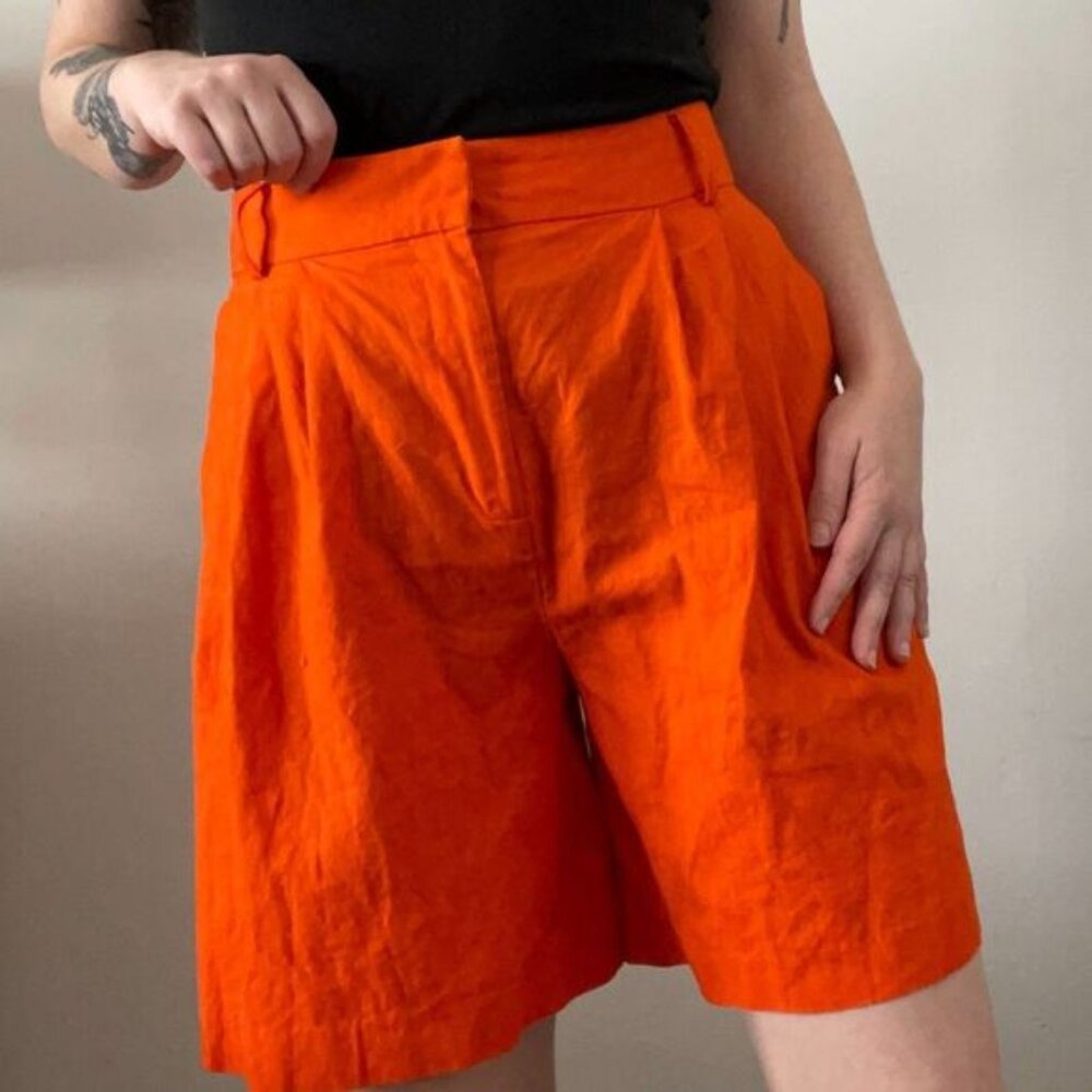 ASOS Design Orange High Waist Cotton Linen Mom Shorts - Size 8 US